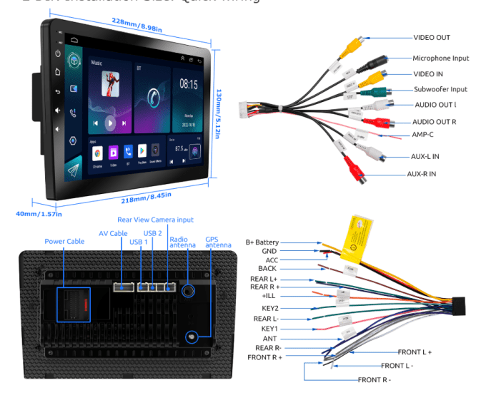 Autoradio  2 Din  9" Android 13  Multimédia 4+64Go